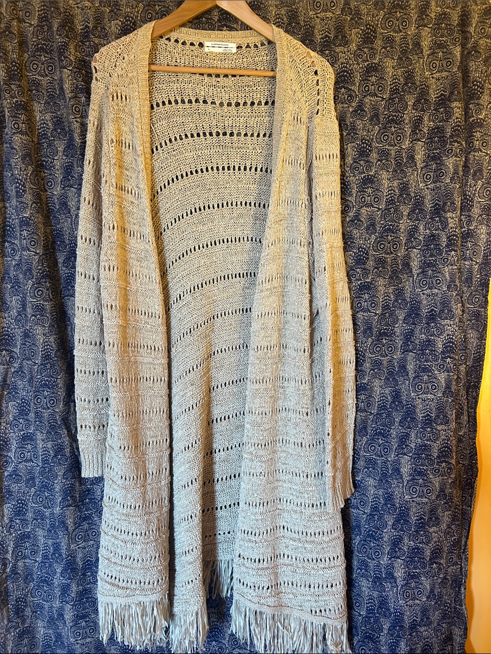 Anthropologie Open-Weave Fringe Cardigan Sweater - Beige